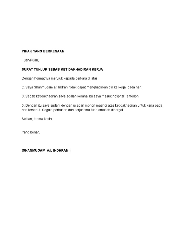 Contoh Surat Rasmi Tunjuk Sebab Pdf