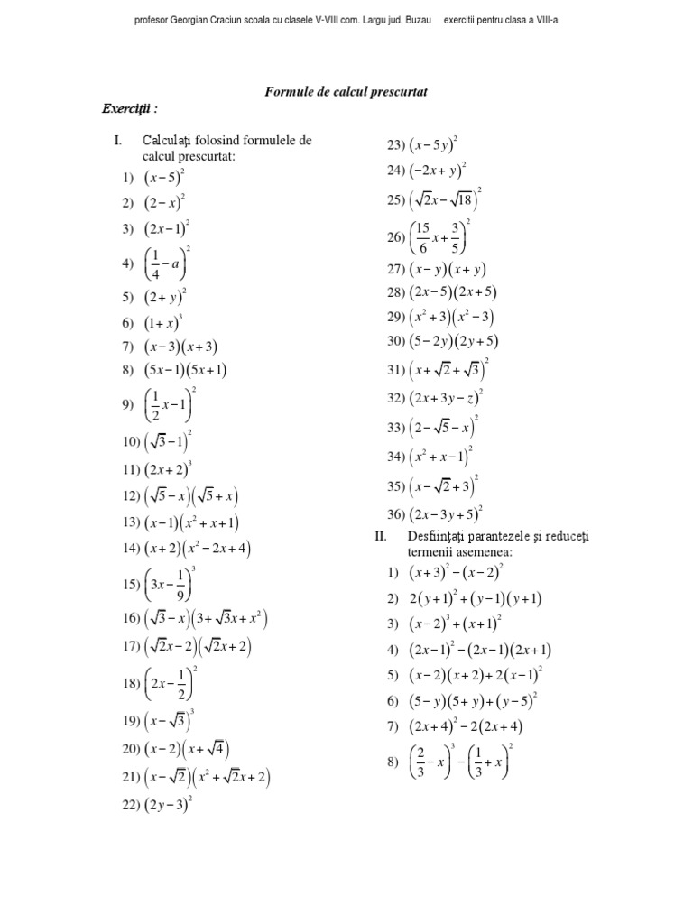 AplicaÅ£ii Formule De Calcul Prescurtat