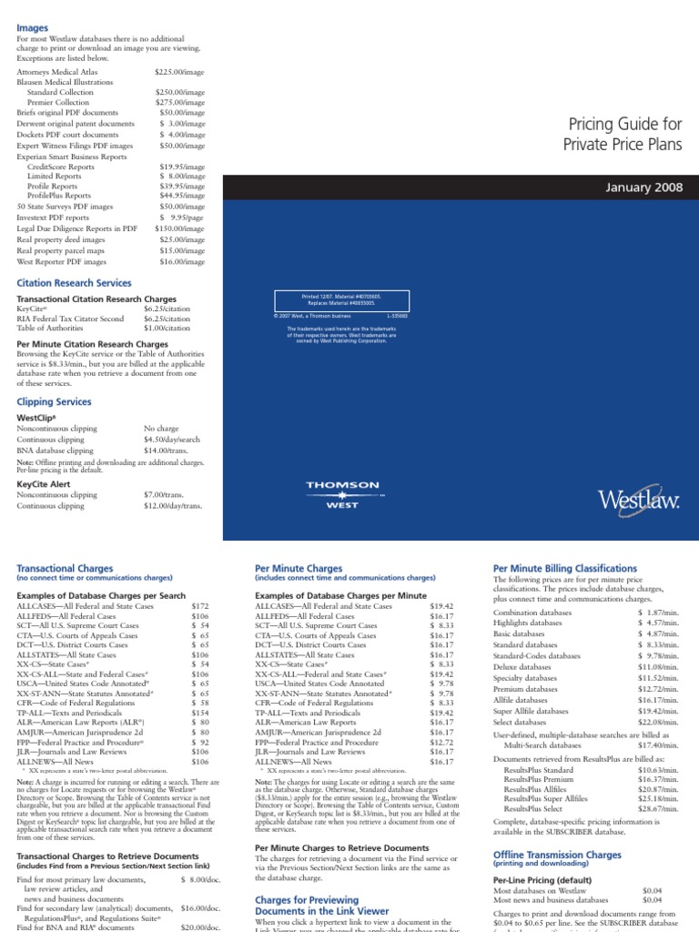 Westlaw Pricing Guide (2008) | Law Of The United States | Deposition (Law)