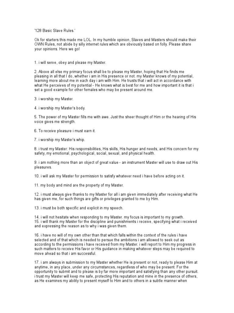 128 Basic Slave Rules. PDF Bdsm Punishments