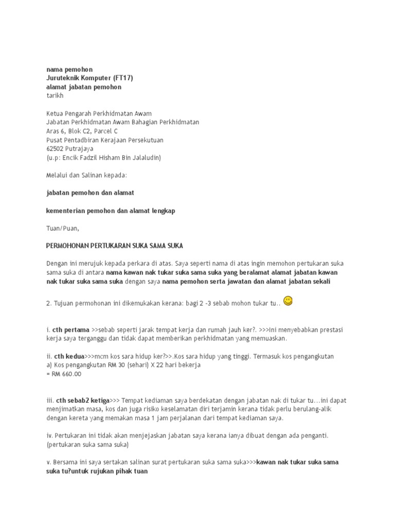 Contoh Surat Permohonan Pertukaran Pdf