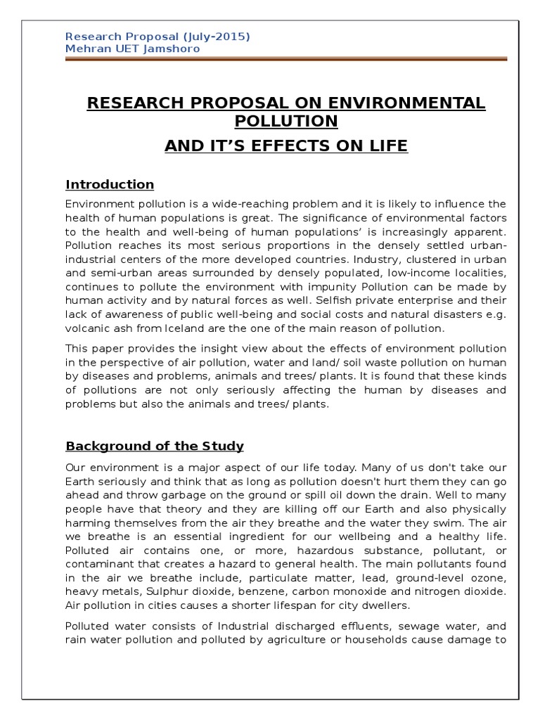 research proposal on water pollution