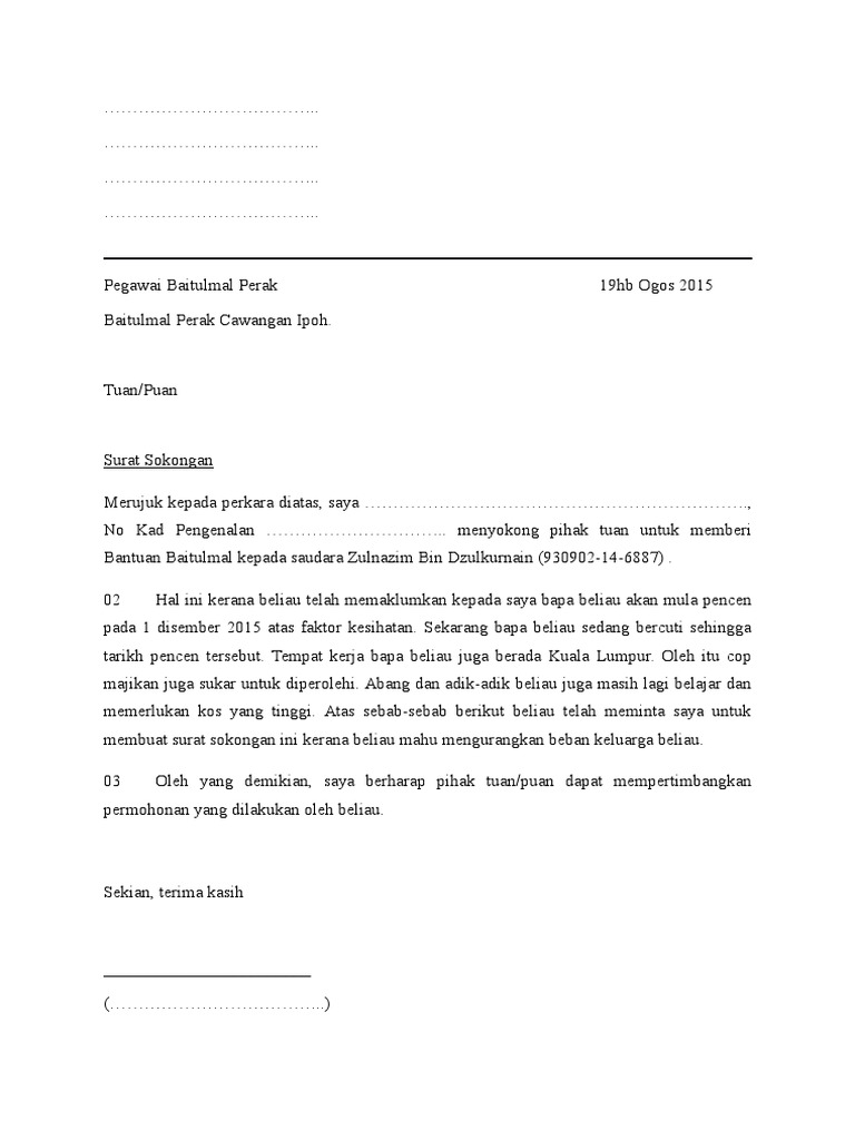 Contoh Surat Sokongan Pdf