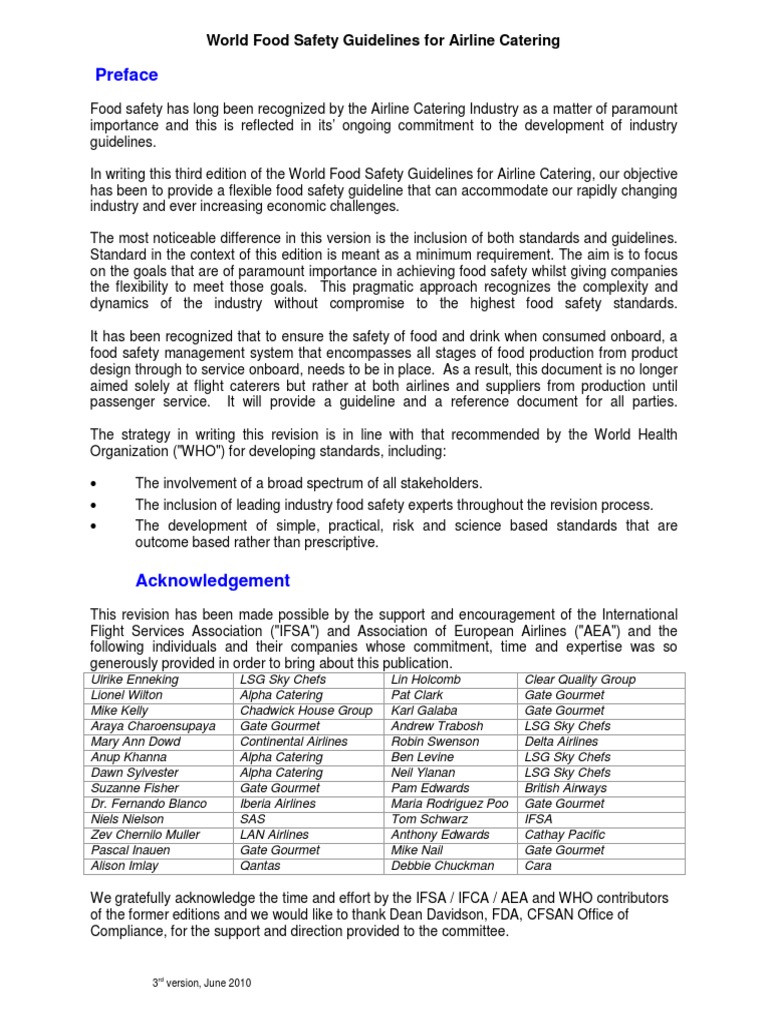 Airline Catering Food Safety Guidelines | PDF | Hazard Analysis And ...