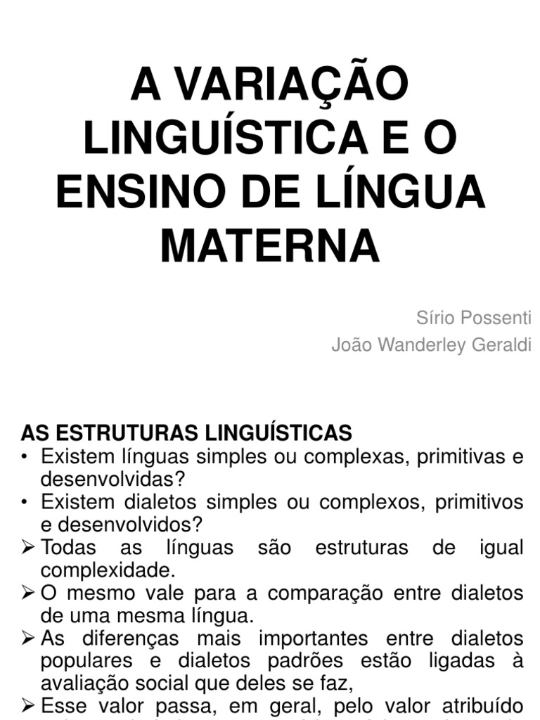 1. a Variação Linguística e o