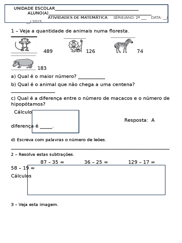Atividades de Matemática 2º Ano Fundamental I | PDF