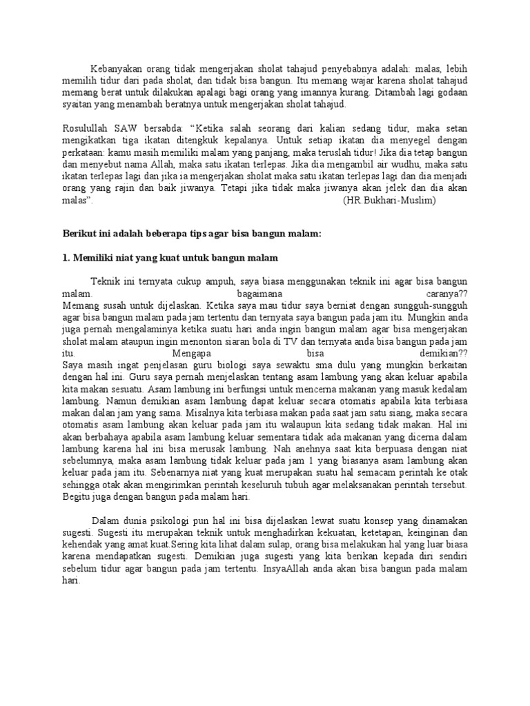 Tips Bangun Malam Untuk Shalat Tahajud