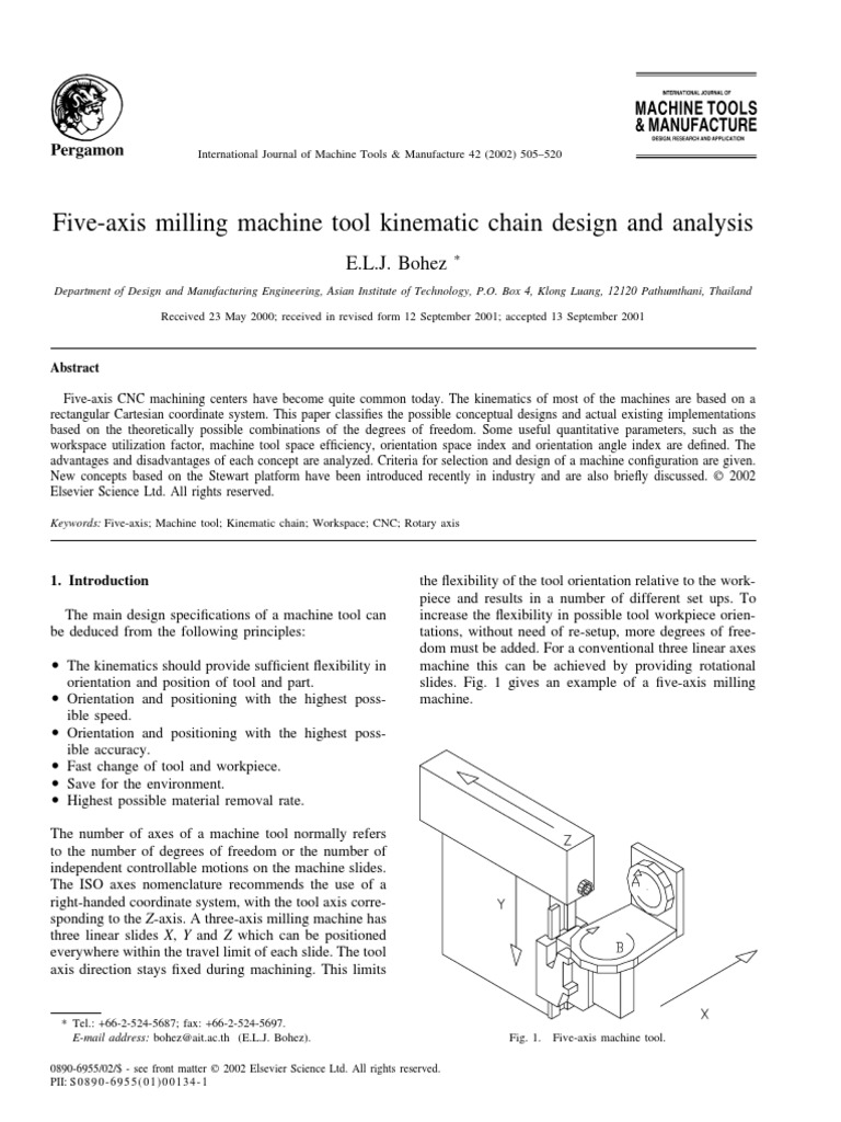 Five-Axis Milling Machine Tool Kinematic Chain Design and Analysis ...