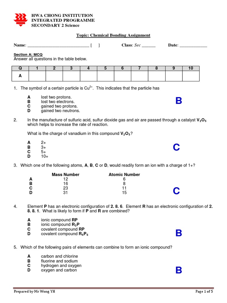 Chemical Bonding Assignment Answers | PDF | Chemical Bond | Chemical ...