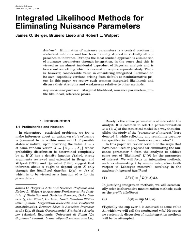 Integrated Likelihood Methods For Eliminating Nuisance Parameters | PDF ...