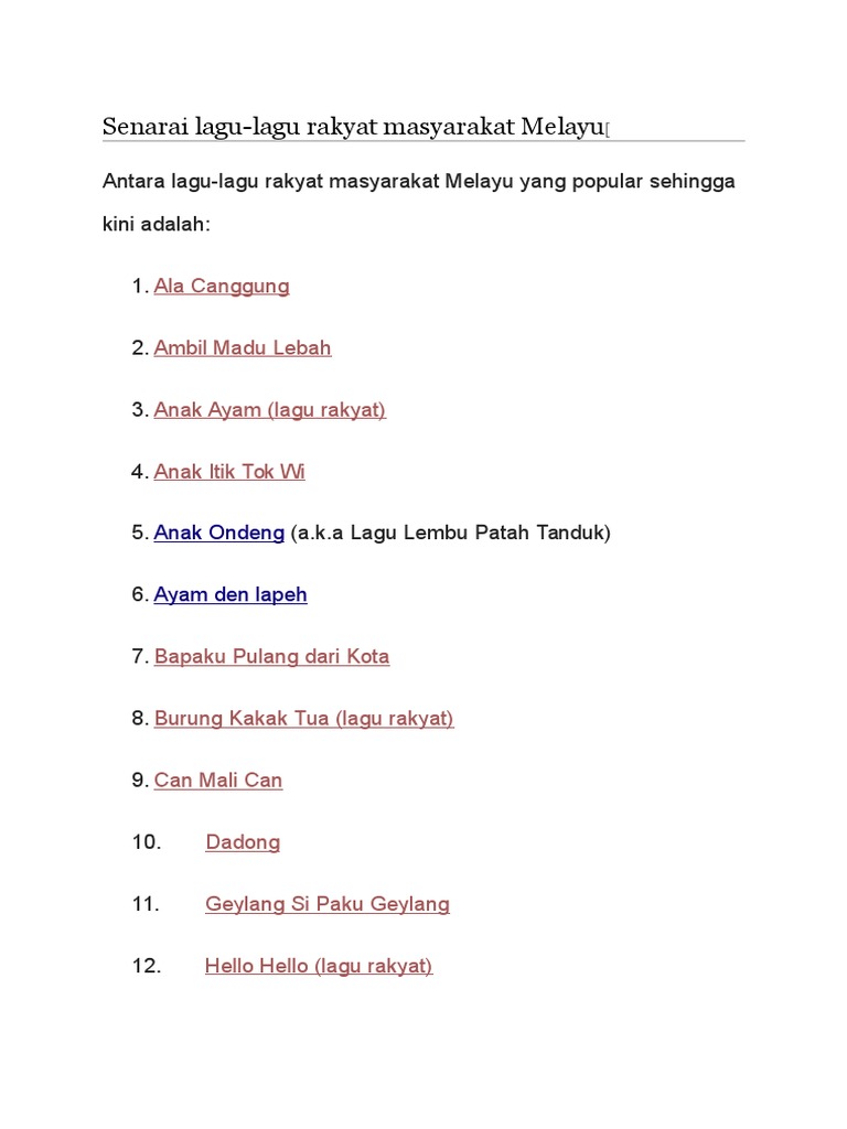 Senarai Lagu Rakyat Pdf