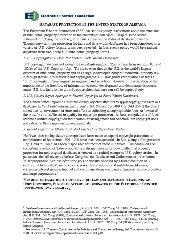 00580-20040607 Database Protection | PDF | Copyright Law Of The United ...