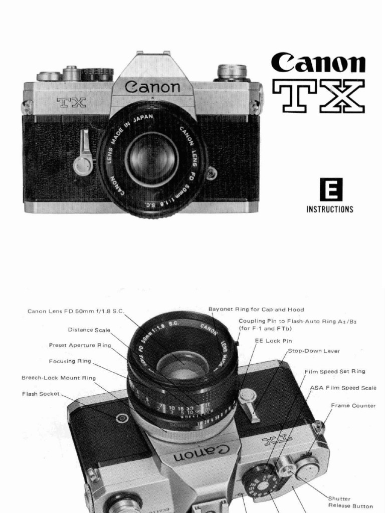 Canon TX Film Camera User Manual Aperture Camera Lens