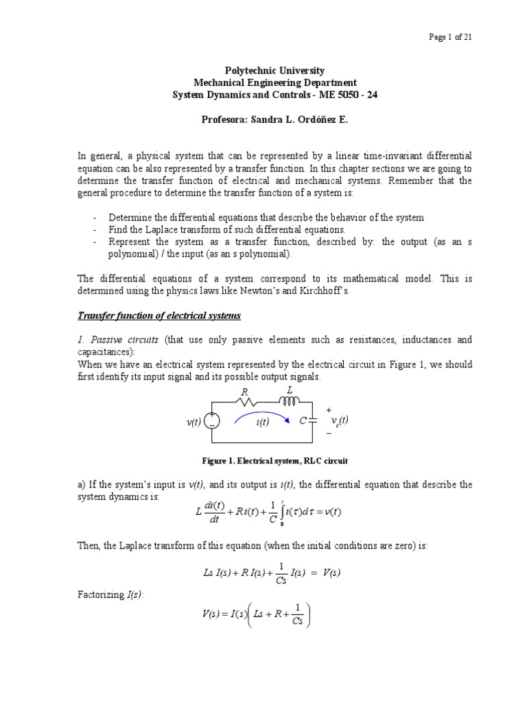 System Dynamics: Transfer Functions | PDF | Rotation Around A Fixed ...