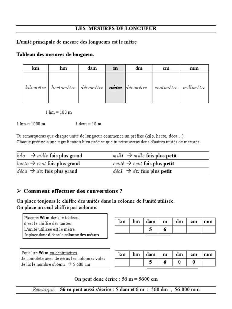 Exercice De Conversion Et Corrigé Pdf Cm2 Exercices Mesures | PDF | Longueur | Enseignement des mathématiques