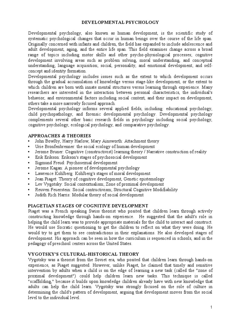 Overview of Developmental Psychology | PDF | Developmental Psychology ...