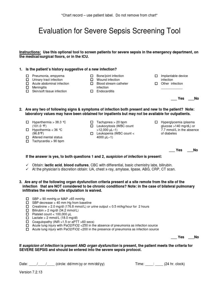 Severe Sepsis Screening Tool Guide | PDF