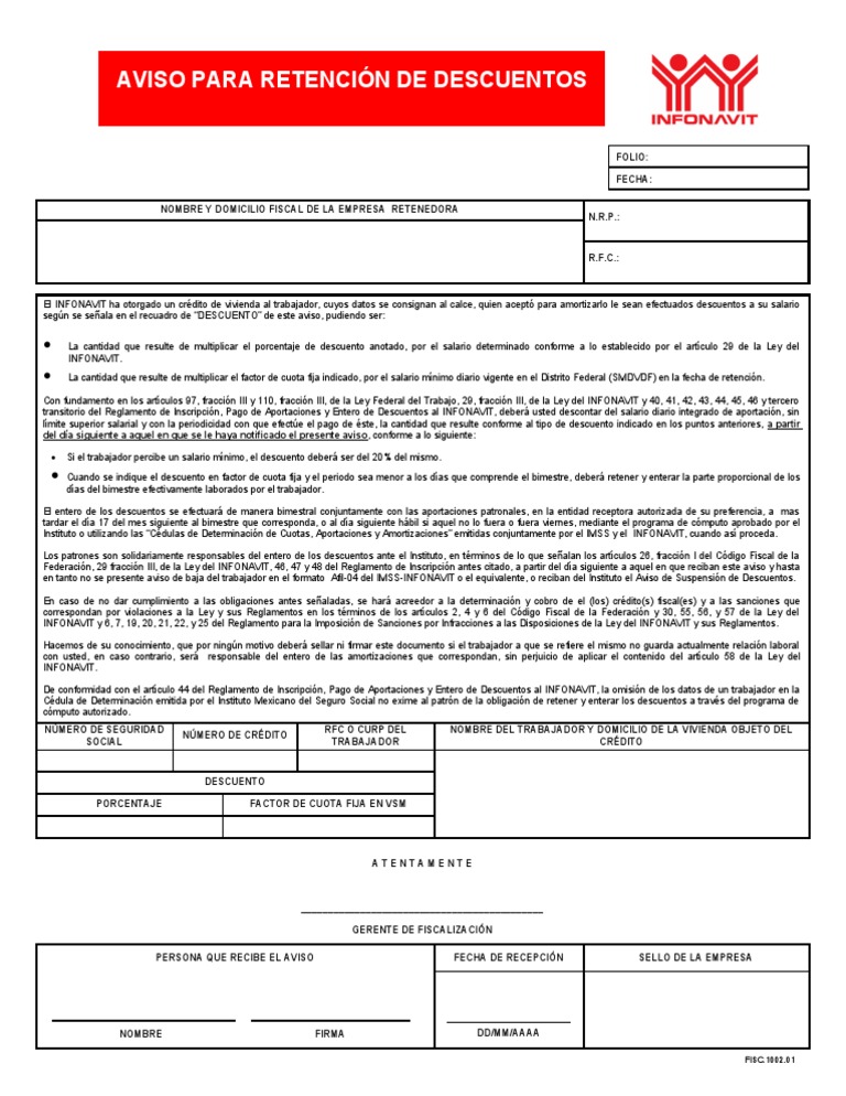 Aviso para Retención (muestra)