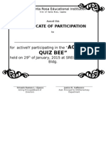 Academic Quiz Bee": Certificate of Participation