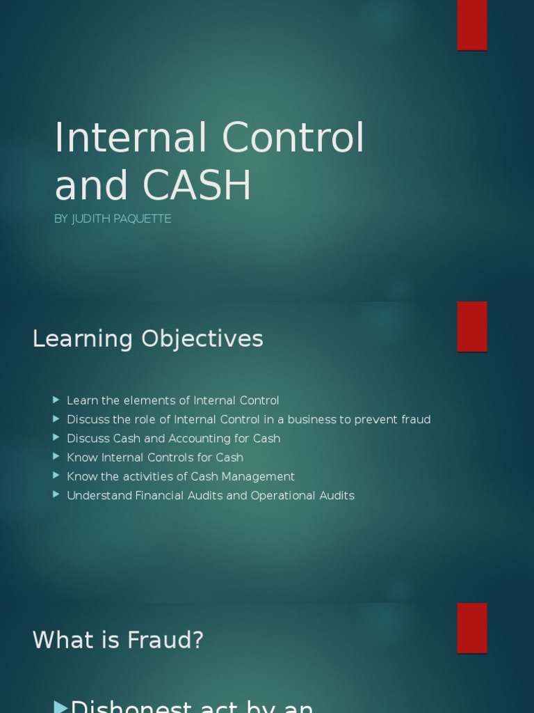 Internal Control and Cash Cheque Deposit Account