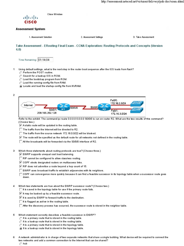 CCNA Exploration v4 - Routing Protocols and Concepts - Final Exam Page ...
