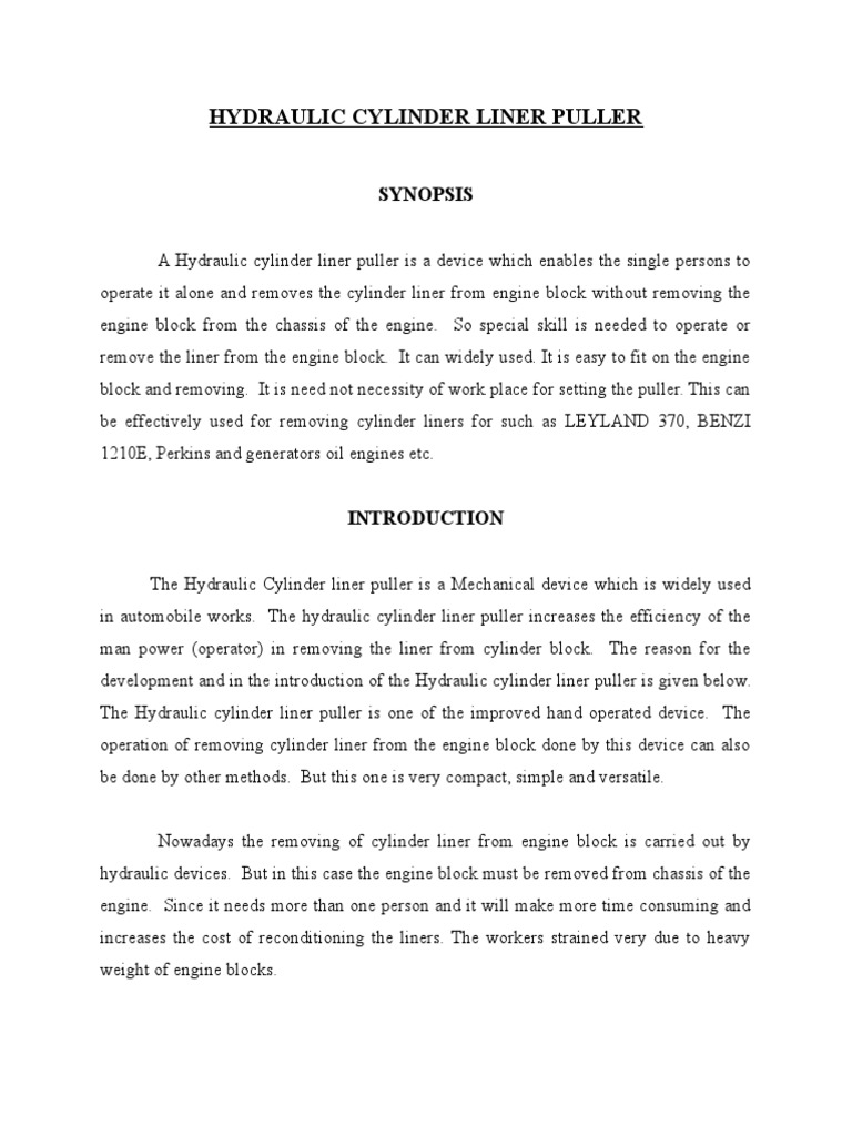 Hydraulic Cylinder Liner Puller PDF Cylinder (Engine) Engines