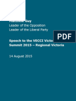 Matthew Guy - VECCI Regional Summit Speech, August 2015