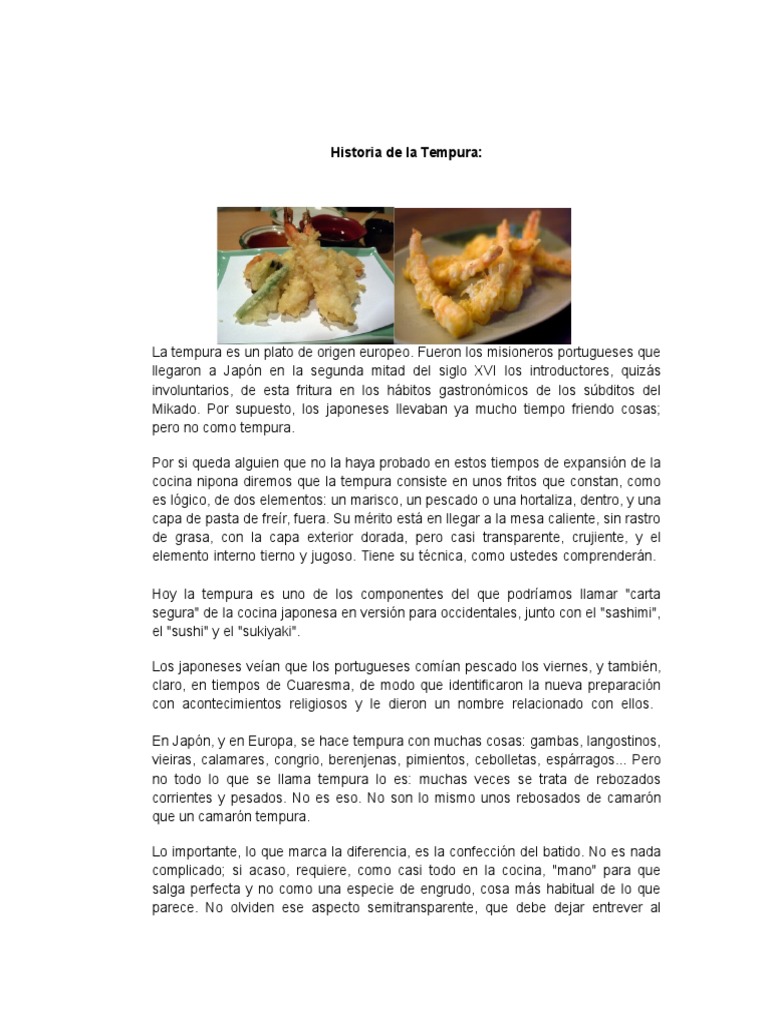Historia de La Tempura | PDF | Aceite de oliva | Fritura