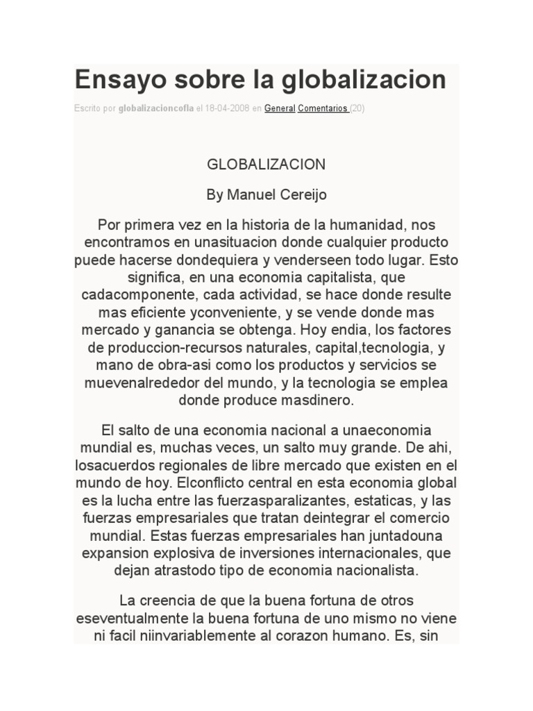 Ensayo sobre la Globalización y su Impacto | PDF | Globalización | Riqueza