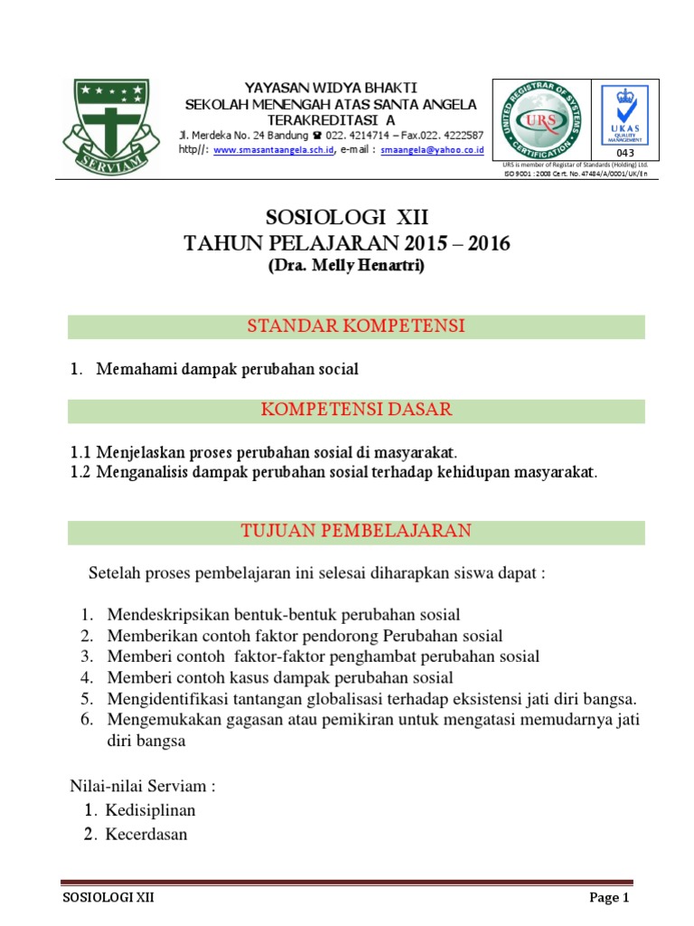 Modul Sosiologi Xii Perubahan Sosial