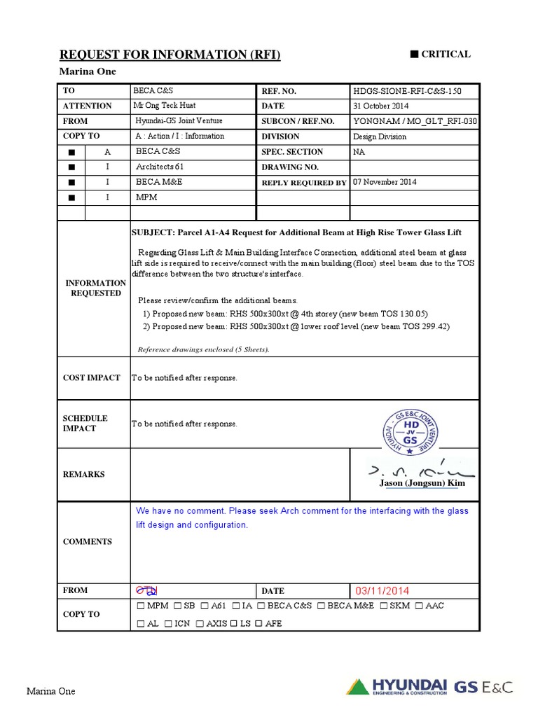 Additional Beam Request for Marina One | PDF | Economic Sectors | Civil ...