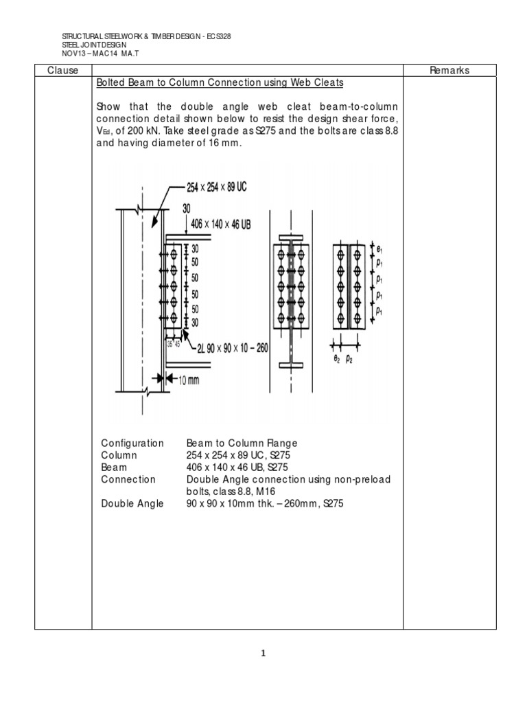 Double Angle Connection Design Example | PDF | Screw | Column