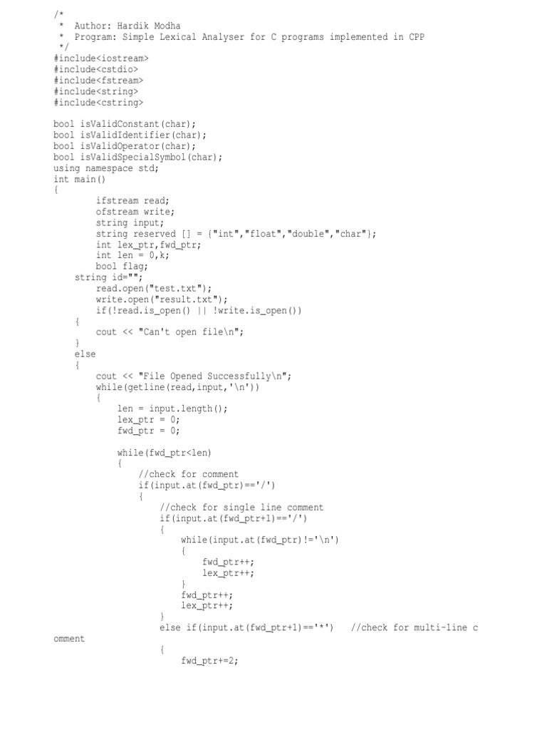 C++ Simple Lexical Analyzer Code | PDF | Identifier | Programming Paradigms