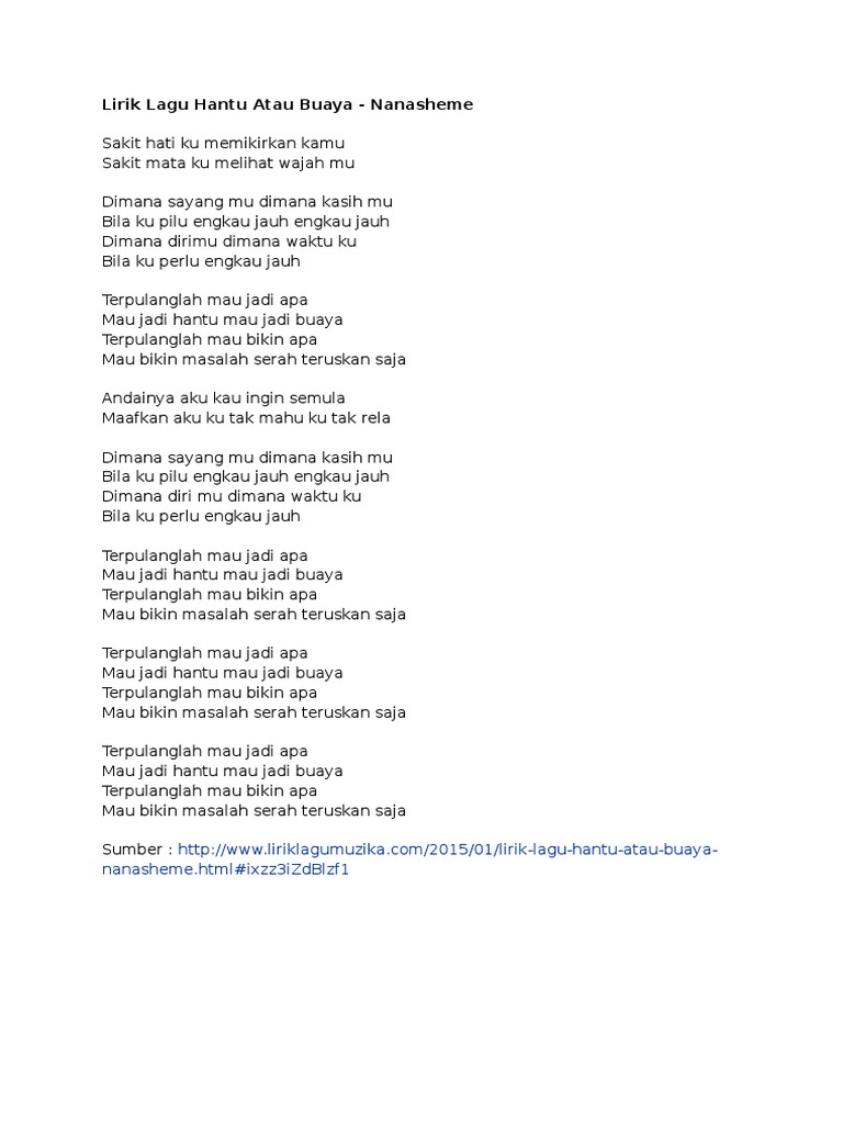 Lirik Lagu Hantu Atau Buaya Pdf