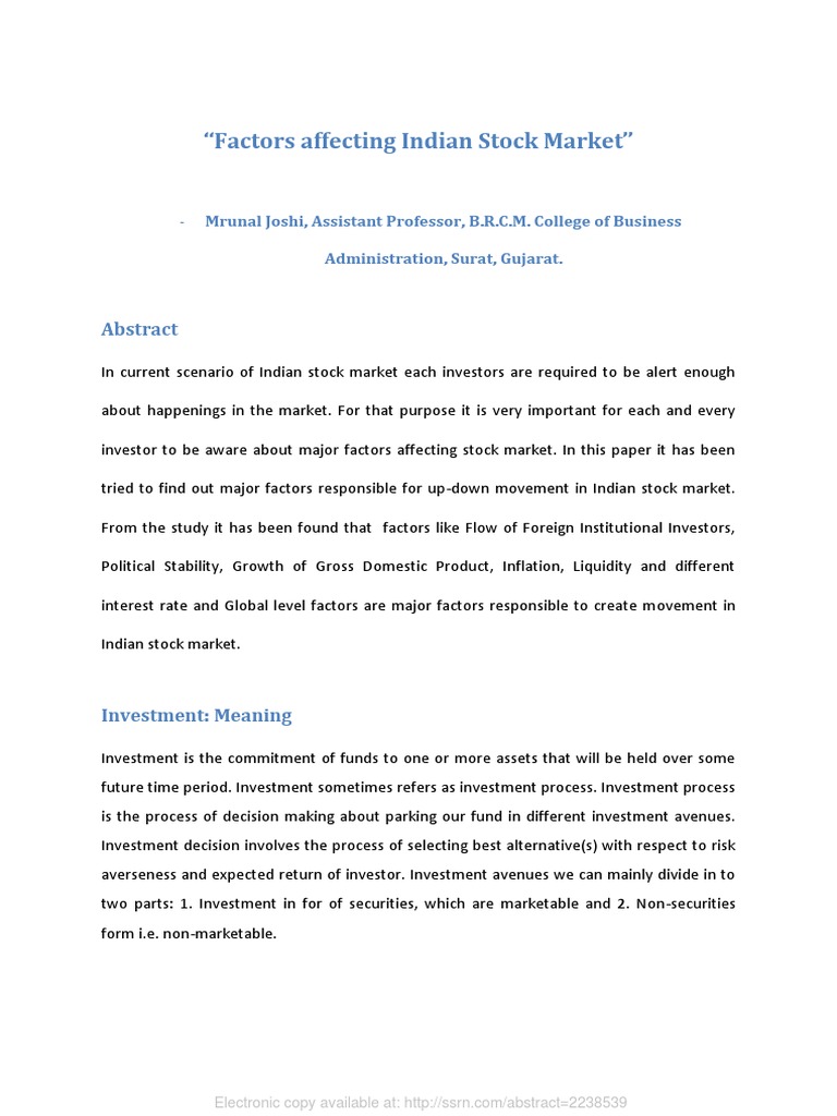 Factors Affecting Indian Stock Markets | PDF