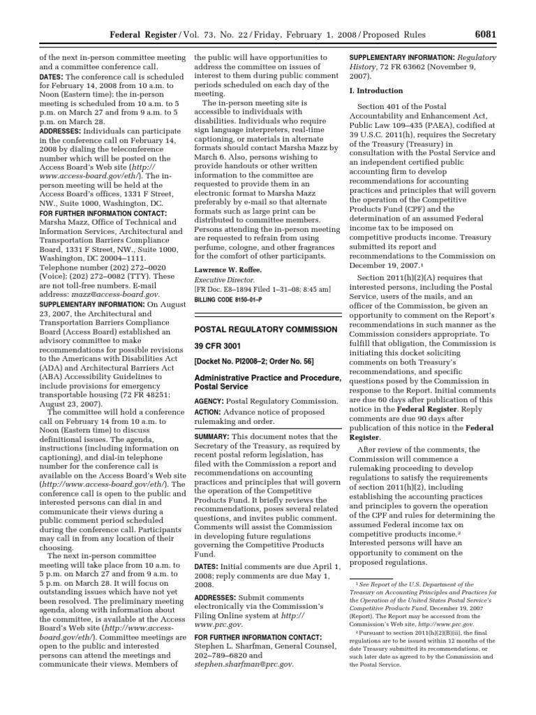 Proposed Rule Administrative Practice and Procedure, Postal Service