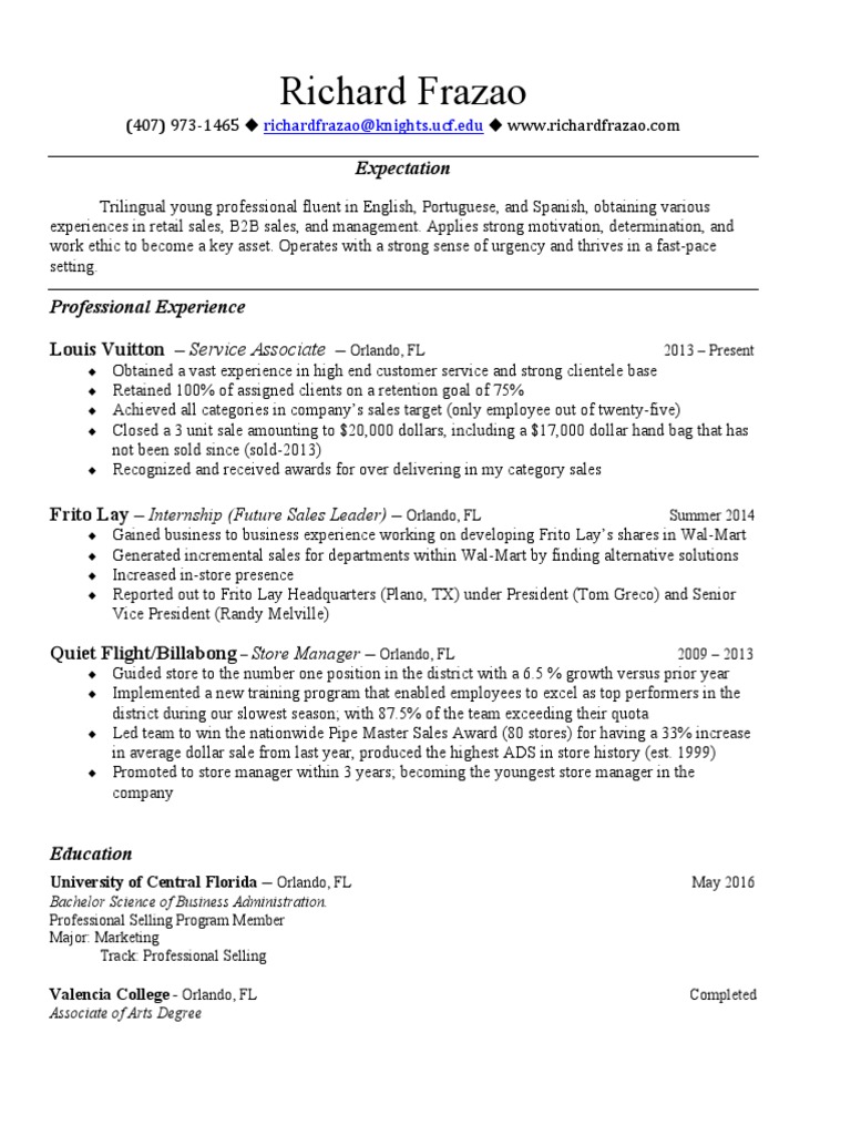 UCF Business Resume: Richard Frazao | PDF | Business