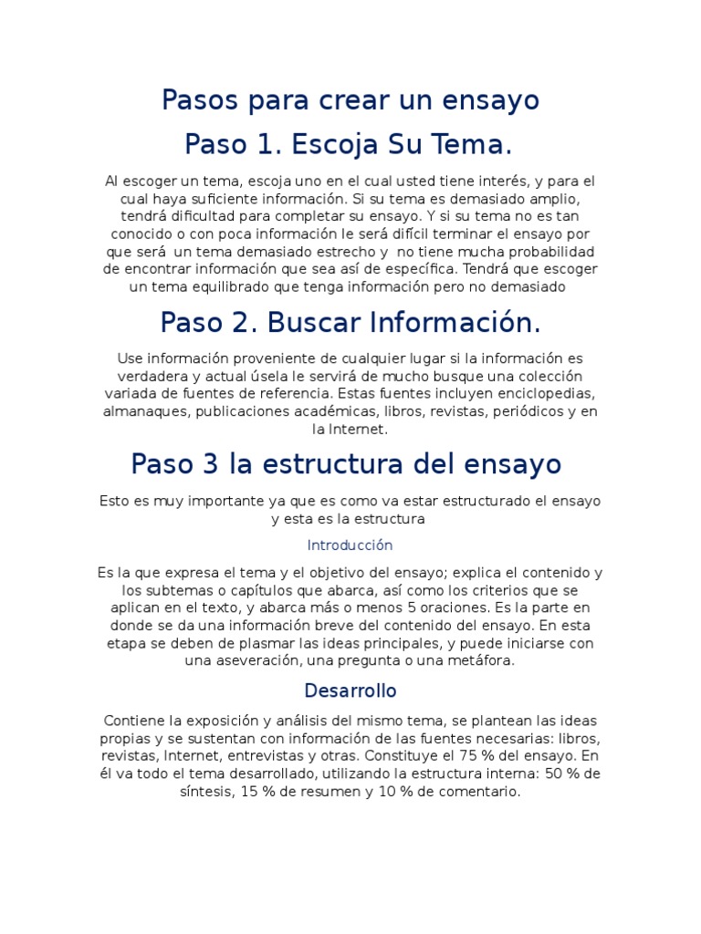 Pasos Para Crear Un Ensayo Pdf Ensayos Ciencia Cognitiva