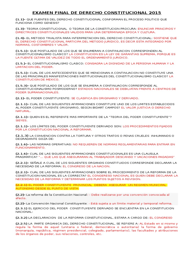 Examen de Derecho Constitucional 2015 | PDF | Constitución | Parlamento