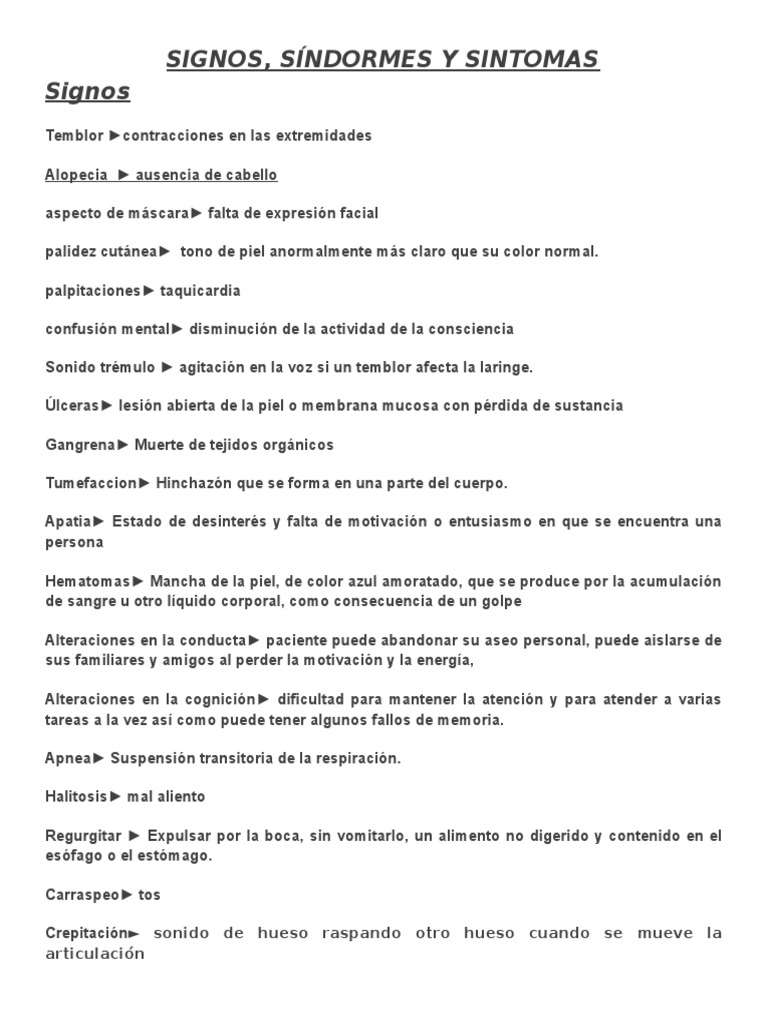 Signos, Síntomas y Síndromes Médicos | PDF | Especialidades Medicas ...
