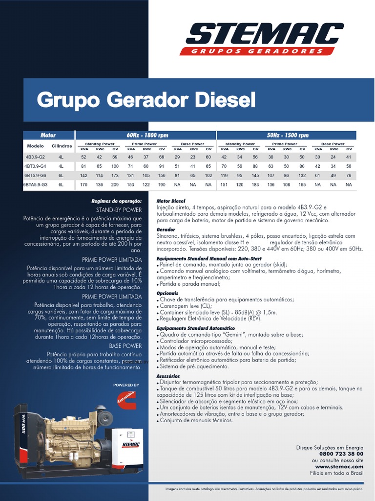 Geradores Elétricos Stemac 50 kVA | PDF | Óleo de motor | Eletrônicos