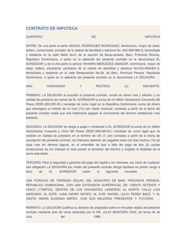 Contrato de Hipoteca Pagos Gobierno