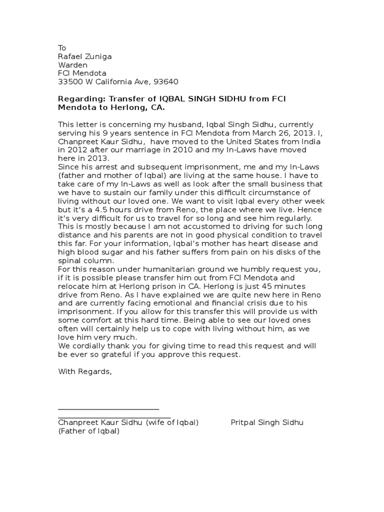 Request for Inmate Transfer to Herlong | PDF