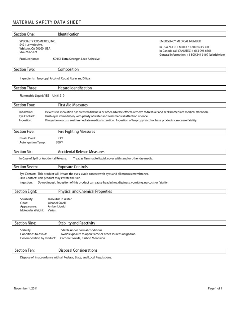 Msds Kd151 Lace Adhesive