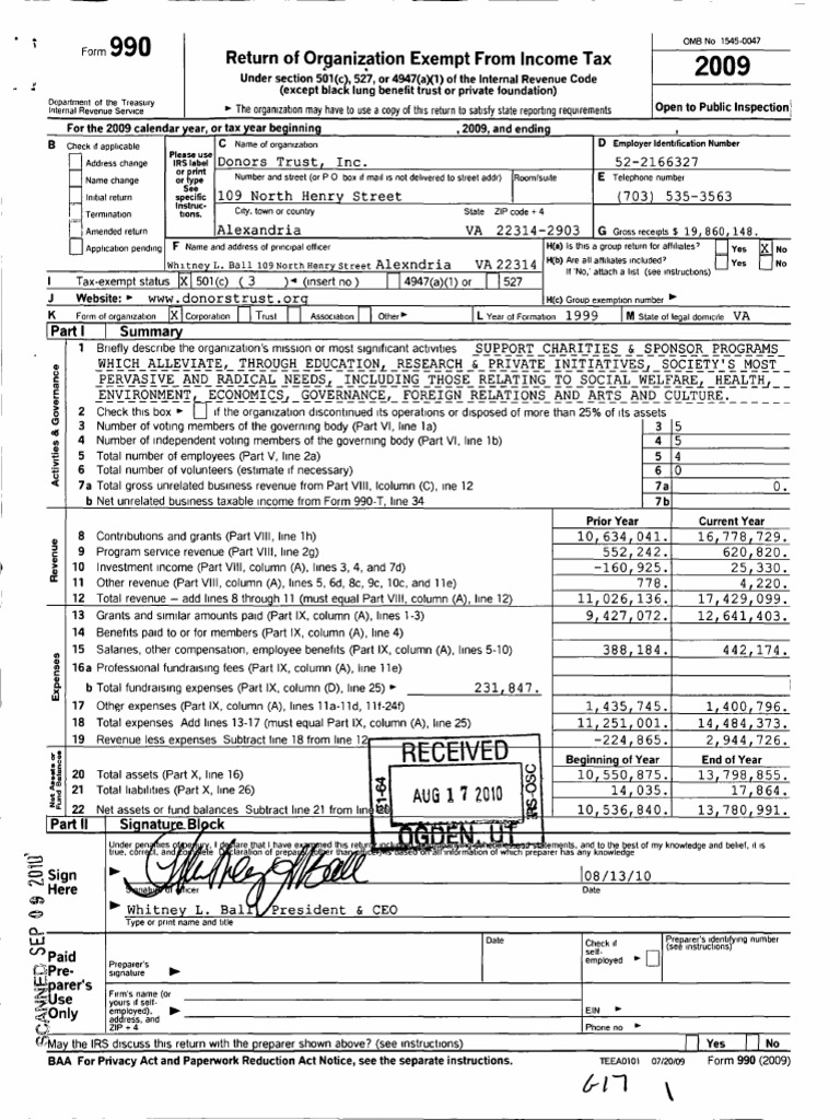 DonorsTrust522166327_2009_0656B0AFSearchable | Irs Tax Forms | 501(C) Organization