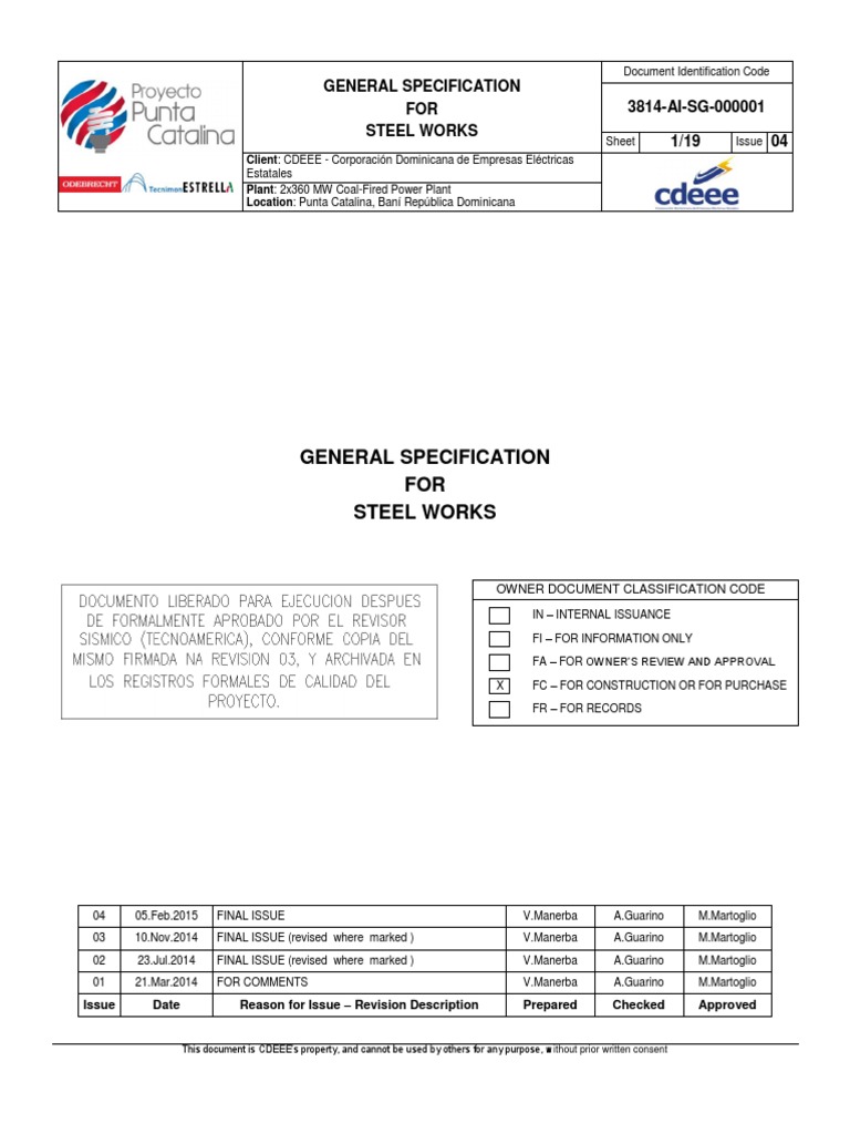 Steel Works Specs for Power Plant | PDF | Structural Steel | Screw