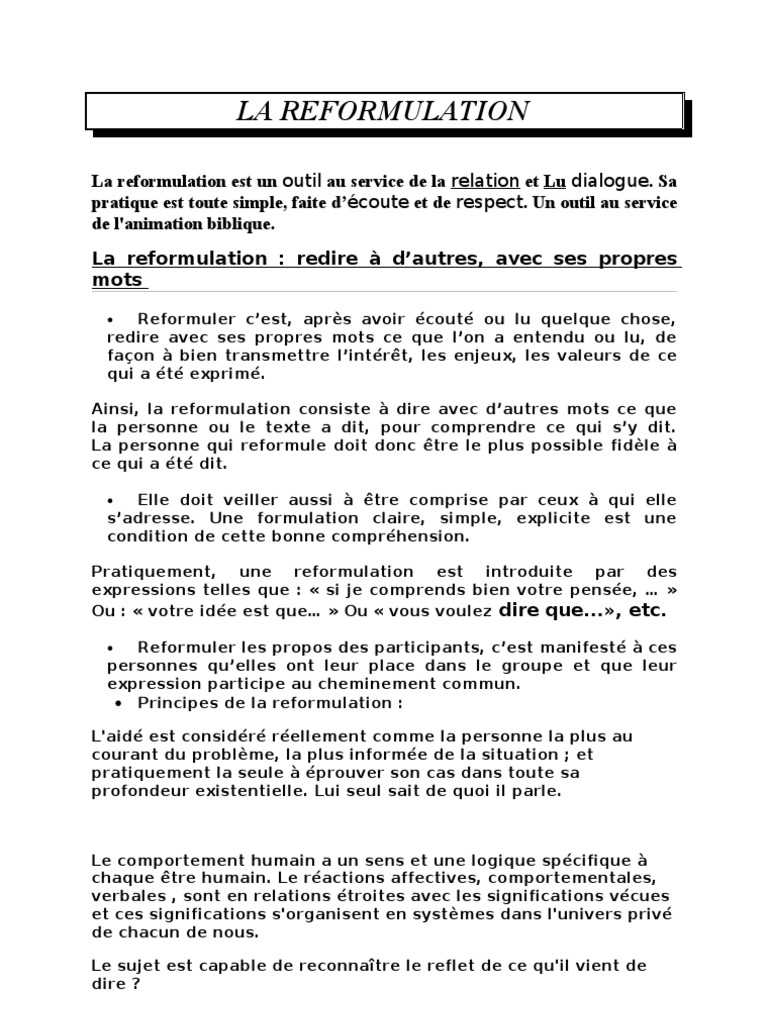 La Reformulation | PDF | Existentialisme | Logique