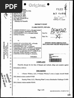 Case A545562: 4 Romeo Whiskey vs Eagle Jet Aviation, Alex Penly et al.