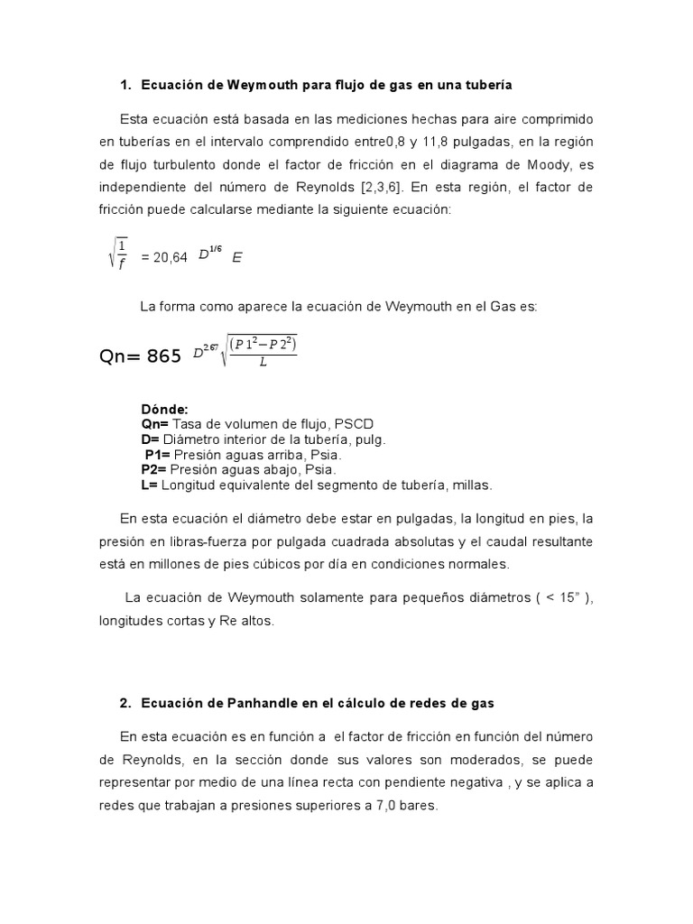 Ecuaciones y Métodos para Redes de Gas | PDF | Gases | Ecuaciones