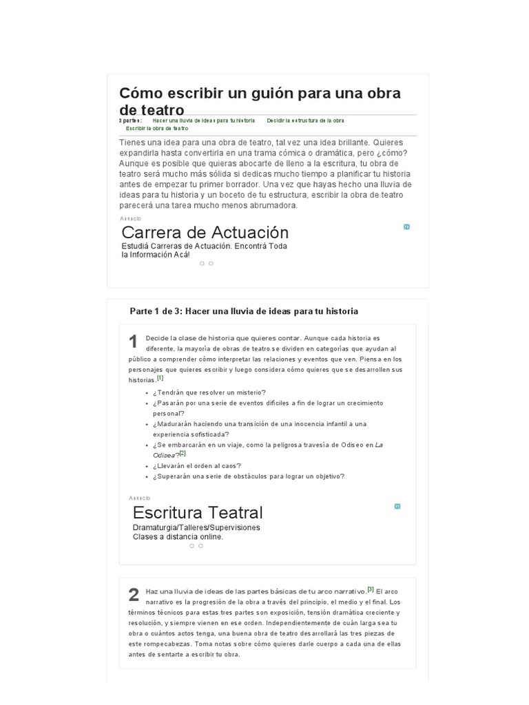 Cómo Escribir Un Guión Para Una Obra de Teatro Teatro